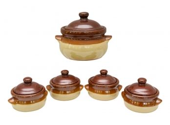 Set Of Five French Onion Soup Crock Covered Bowls