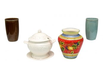 Collection Of Ceramic Vases And A Soup Tureen With Lid And Ladle