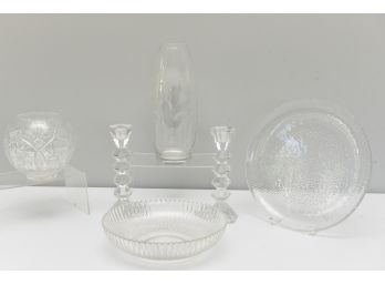 Etched Vase, Crystal Candlestick Holders, Serving Bowls And More