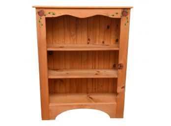 Knotty Pine Wood Two Shelf Bookcase With Hand Painted Detailing