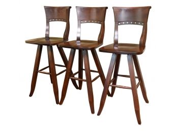 Set Of Three Counter Height Wood Stools