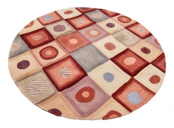 Circular Area Rug With Geometric Patterns