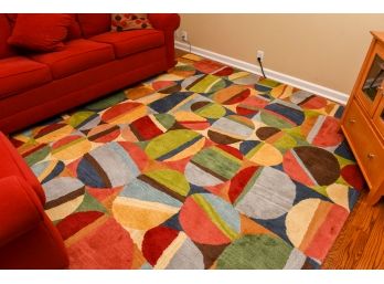 Large Wool Pile Colorful Geometrical Design Rug (11' X 8')