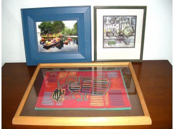 Lot Of 3: Framed Art Including Mola, And Photograph Of Dallas Arboretum