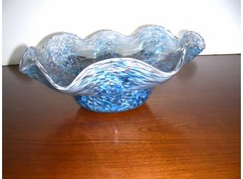 Blown Glass Ruffled Edge Bowl With Rough Pontil