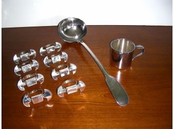 Silverplate Cup, Ladle, 8 Napkin Rings