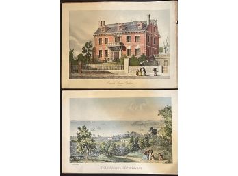 Set Of Currier & Ives Vintage Prints NY Bay & Hancocks House