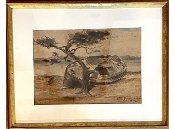 Signed Watercolor Arthur Cumming Stranded Boat