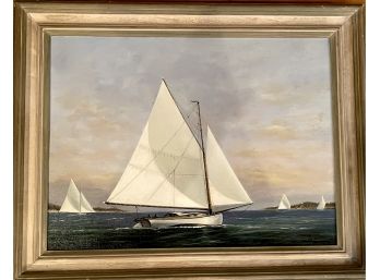 Signed 'Vern Broe' Sailing Boats In Harbor Painting On Board.