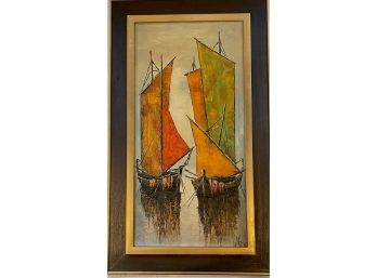 Signed Luc Viglir Painting Of Boats