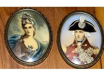 Lot Of 2 Antique HandPainted Miniature Portraits