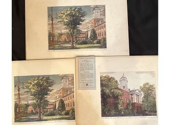 Lot  Of 3 Vintage Limited Edition Wood Block  Prints Of Important Buildings In Conneticut