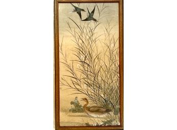 Vintage Signed Chinese Framed Watercolor Duck And Birds