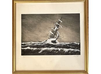 Van Rye Signed Water Color Typhoon Of Ship In Distress