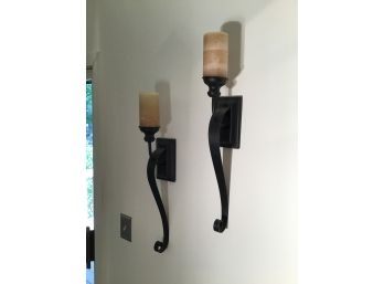 Pair Of Scrolled Iron Candle Sconces 21H