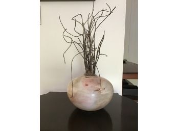 Signed Decorative Pot With Twigs