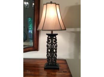 High End Scrolled Resin Table Lamp With Silk Shade 34H (1 Of 2)