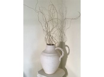 Large Stone Jug With Twisted Rope Handle, Curly Twigs