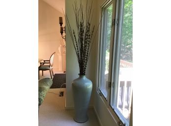 Large Crackled Aqua Vase From Lillian August With Decorative Twigs - Beautiful Piece!