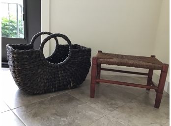 Sweet Woven Bench And Basket Pair