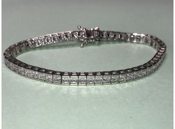 INCREDIBLE Sterling Silver Tennis Bracelet - Length 8' - Bracelet Is Box Chain Type - AMAZING PIECE !