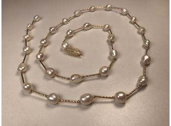 Beautiful Genuine Freshwater Pearl 37' Necklace - Can Be Worn Several Ways - Gold Over Brass - Very Pretty