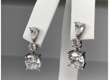 Beautiful Sterling Silver / 925 Journey Earrings - With White Topaz VERY PRETTY Pair Of Earrings