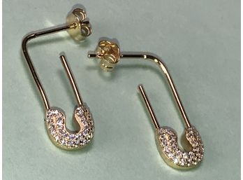 Very Unusual Sterling Silver With 14kt Overlay Safety Pin Style Earrings - FUN & UNUSUAL !