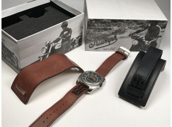 Handsome TRIUMPH MOTORCYCLES Watch - Four (4) Leather Straps - Brand New -  $399 Retail - SUPER NICE !