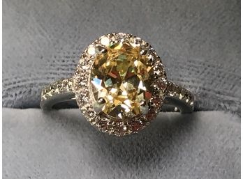 Very Pretty Sterling Silver Ring With Citrine & White Zircons - VERY Nice Ring - Very Good Condition