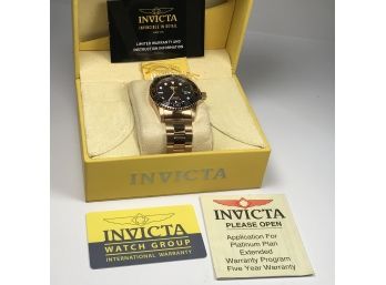 Brand New INVICTA Pro Diver Watch - All Gold Tone Case & Bracelet - Blue Dial - $495 Retail Price - New In Box