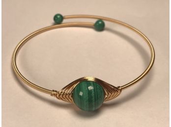 Fantastic Gilt Wire Bracelet With Malachite Beads BEAUTIFUL Bracelet - Completely Hand Made