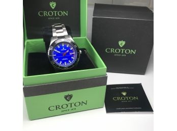 Brand New CROTON Mens Divers Style Watch Royal Blue Dial In Original Box $295 Retail - VERY NICE
