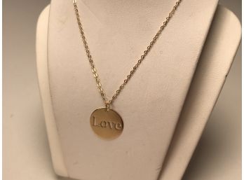 Very Pretty ALL 14KT Yellow Gold Necklace & Love Pendant - 18' Chain - ALL 14K GOLD - Made In Italy