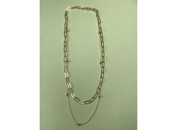 Lovely Layered Look Italian STERLING SILVER / 925 With 14kt Gold Overlay Necklace - 16' & 14' Wonderful Look