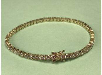 Wonderful Sterling Silver With 14kt Overlay Tennis Bracelet - All Sparkling Swarovski Crystals ! VERY NICE !