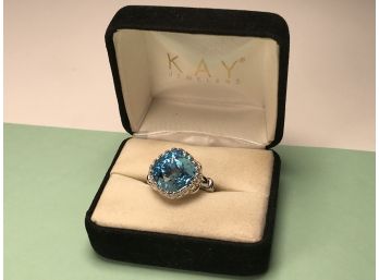 Incredible Sterling Silver Ring With DEEP INTENSE BLUE AQUAMARINE - Unusual Highly Decorated Mount