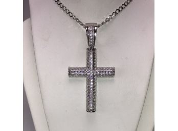 Nice Italian Sterling Silver / 925 - 20' Unisex Necklace With Cross Covered In Swarovski Crystals VERY NICE