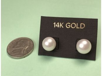 Lovely Brand New Genuine Freshwater Pearl & 14kt Gold Earrings - Brand New - $475 Retail Price - Large Pearls