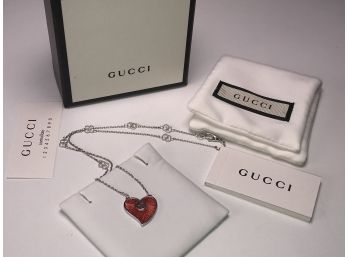 Incredible Brand New $600 Retail Price GUCCI Sterling Silver / Enamel Heart CHOKER NECKLACE - 14' Overall