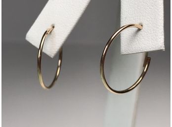 Brand New - All 14kt Gold Hoop Earrings - Approximately Size Of Dime - Very Nice Earrings