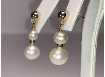 Gorgeous All 14kt Gold & Freshwater Pearl Earrings - Pure Elegance - $295 Retail Price - Brand New