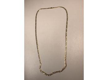 Beautiful Unisex Sterling Silver With 14kt Gold Overlay 24' Figaro Chain - Made In Italy - VERY NICE