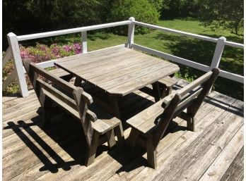 Very Nice & Unusual SQUARE Picnic Table & Benches  GREAT Set - VERY Well Made & Very Solid