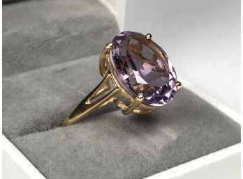 Beautiful Sterling Silver / 925 Ring With 14kt Gold Overlay With Very Large Amethyst - VERY PRETTY RING !