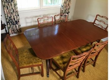 Vintage 1940s Vintage Mahogany CHIPPENDALE STYLE Dining Room Set - Table With One Leaf And Six (6) Chairs