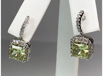 Brand New - Stunning Sterling Silver / 925 Peridot Earrings With White Sapphires - VERY Elegant Pair