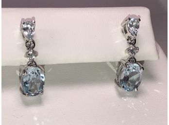 Fabulous Sterling Silver / 925 Earrings With Oval & Teardrop Aquamarines - VERY PRETTY PAIR !