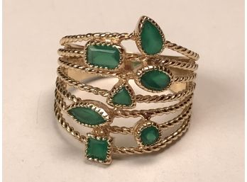 Fantastic Sterling Silver Ring With 14kt Overlay With Emeralds VERY Pretty Ring - Very Interesting Design