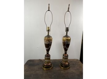 Vintage Brass And Glazed Enamel Table Lamps. Just Gorgeous